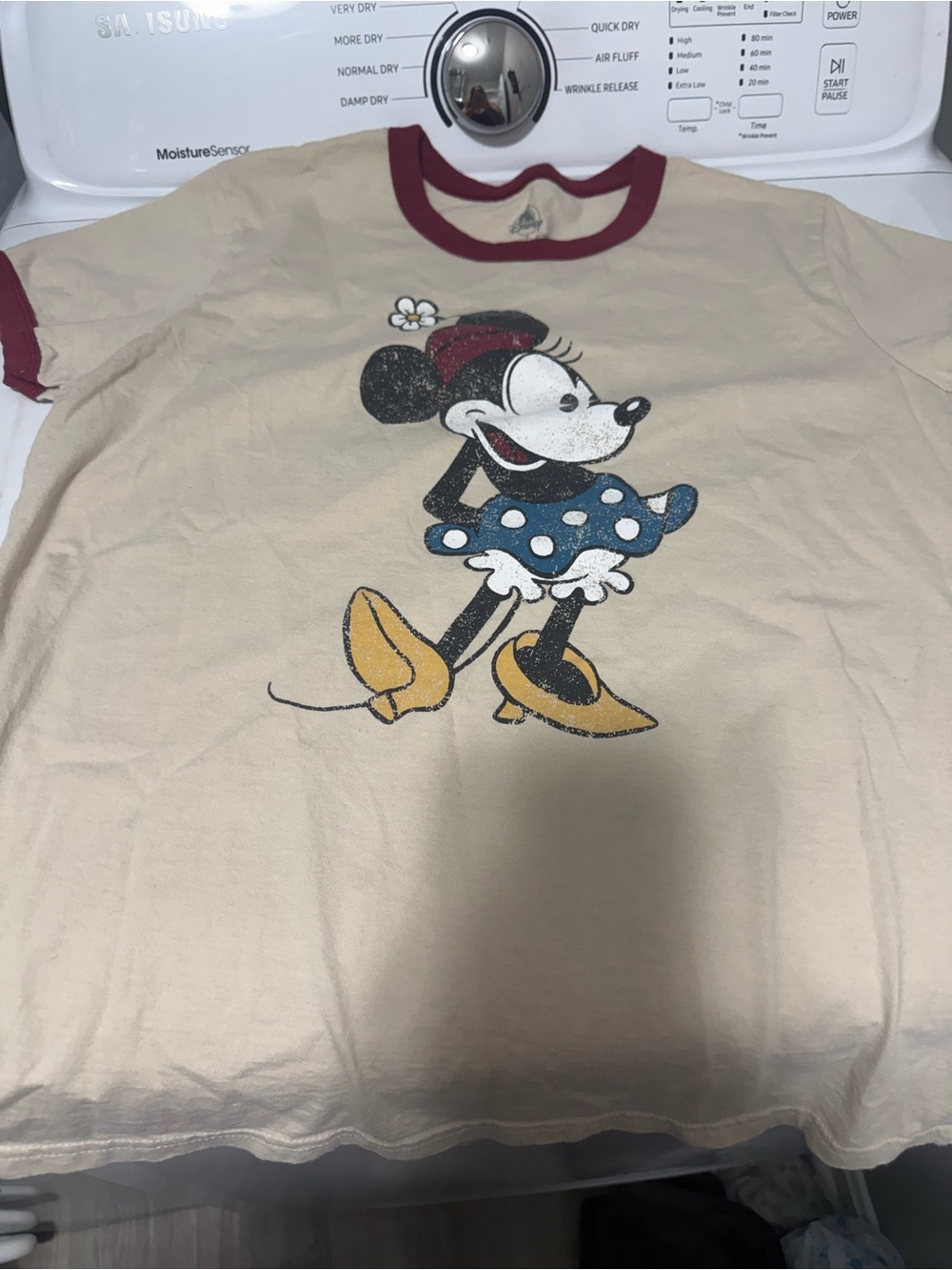 Disney Minnie Mouse Short Sleeve Tee - Cream with Burgundy Trim